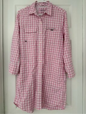 Vineyard Vines Pink and White Gingham Shirt Dress